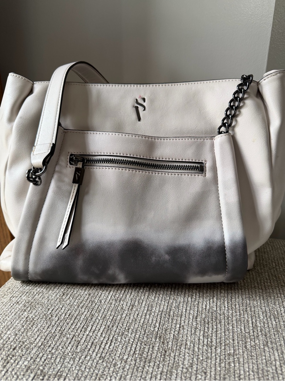Simply Vera Vera Wang White to Gray Ombre Shoulder Bag with Black Chain